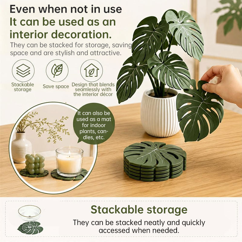 Monstera Leaf 3D Printed Coasters, Non-Slip Anti-Scald Plant Drink Mats, Tropical Desk Bar Kitchen Decor