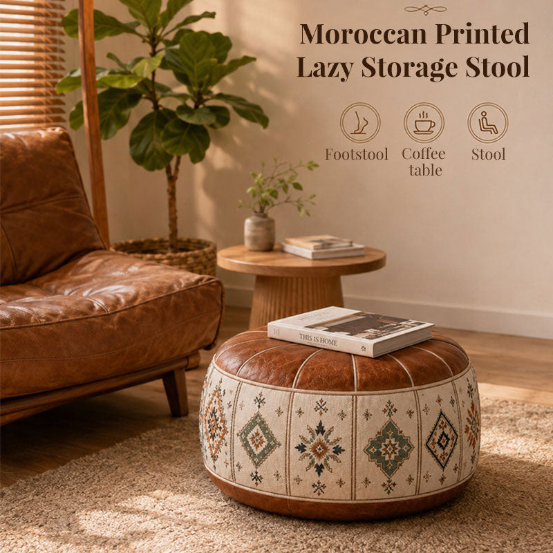 Bohemian Ottoman Pouf Stuffable with PU Leather Cover Waterproof Large Opening Storage Footrest for Living Room Bedroom