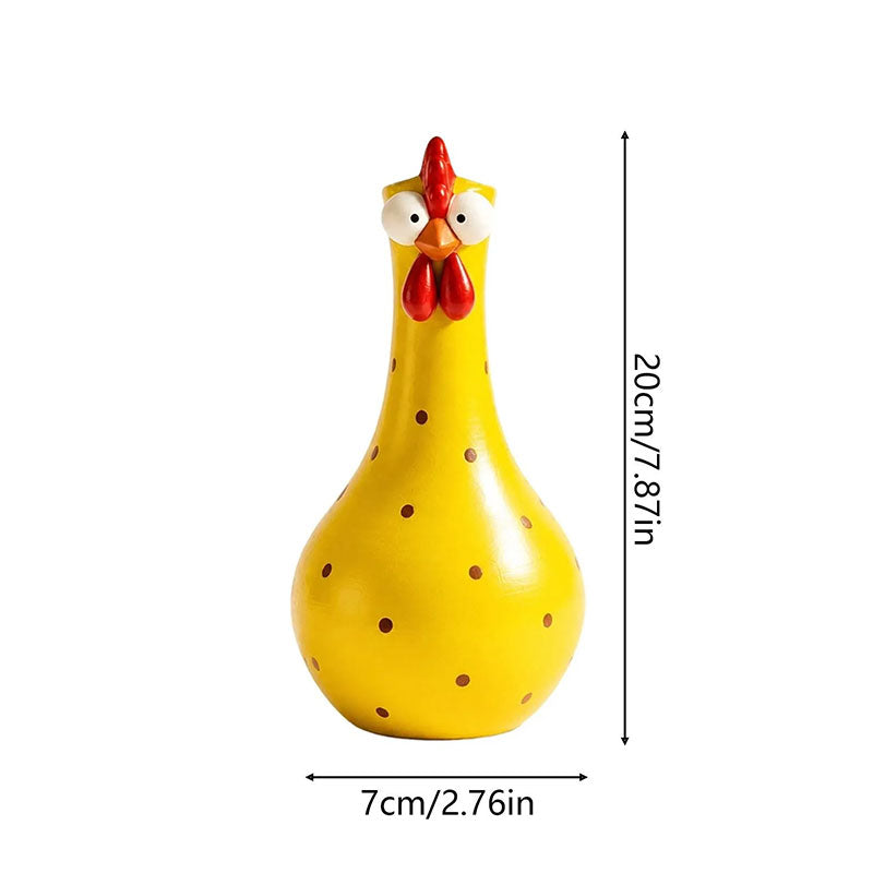 Hand-Painted Rooster Vase Sculpture | Long Neck Cartoon Rooster Decor with Colorful Polka Dots | Waterproof Resin Home Accent