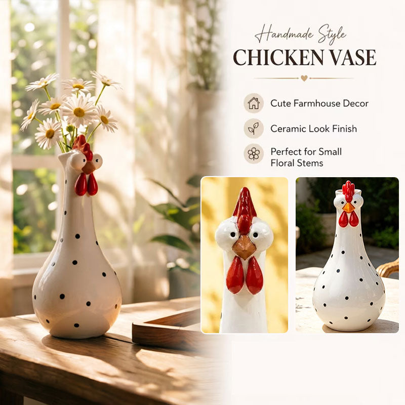 Hand-Painted Rooster Vase Sculpture | Long Neck Cartoon Rooster Decor with Colorful Polka Dots | Waterproof Resin Home Accent