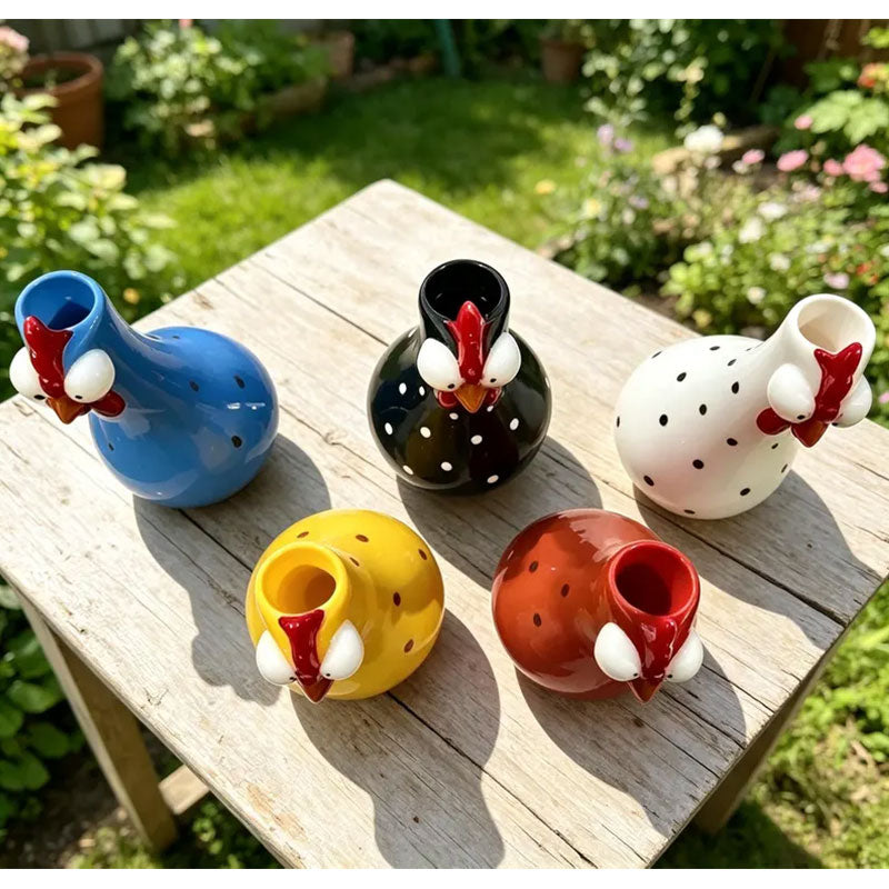 Hand-Painted Rooster Vase Sculpture | Long Neck Cartoon Rooster Decor with Colorful Polka Dots | Waterproof Resin Home Accent